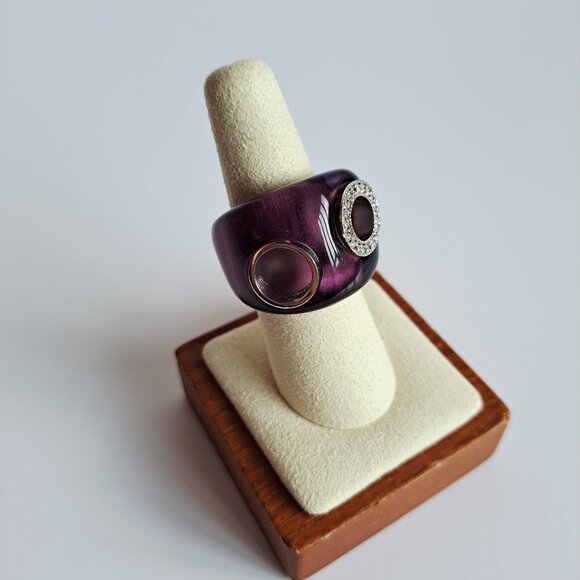 New Purple Transparent with Two Circles Crystals Silver 925 Ring Size 7 - Picture 3 of 16